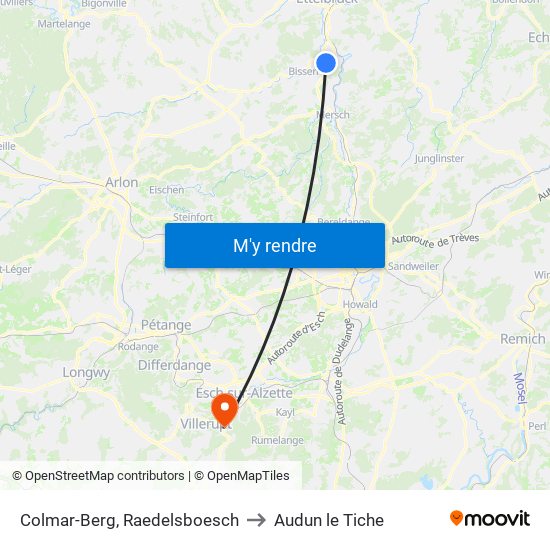 Colmar-Berg, Raedelsboesch to Audun le Tiche map