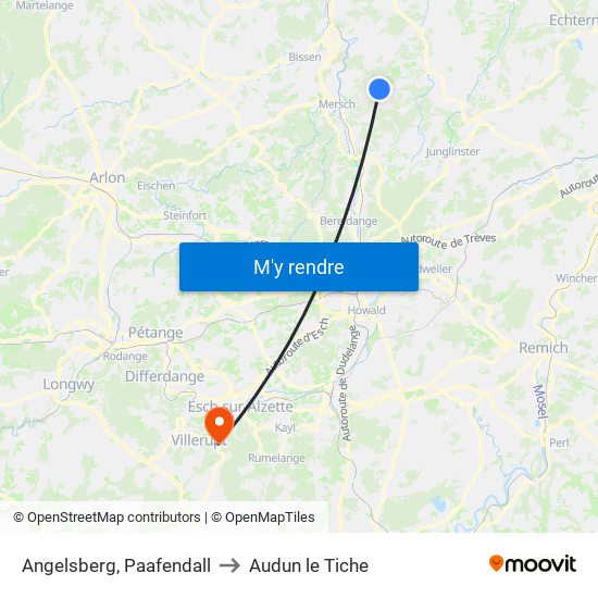 Angelsberg, Paafendall to Audun le Tiche map