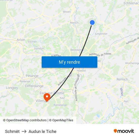 Schmët to Audun le Tiche map