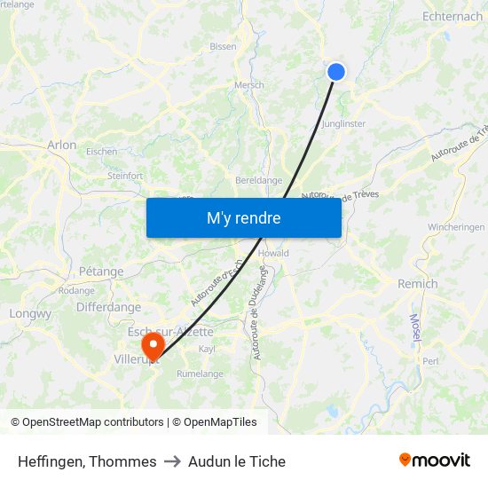 Heffingen, Thommes to Audun le Tiche map