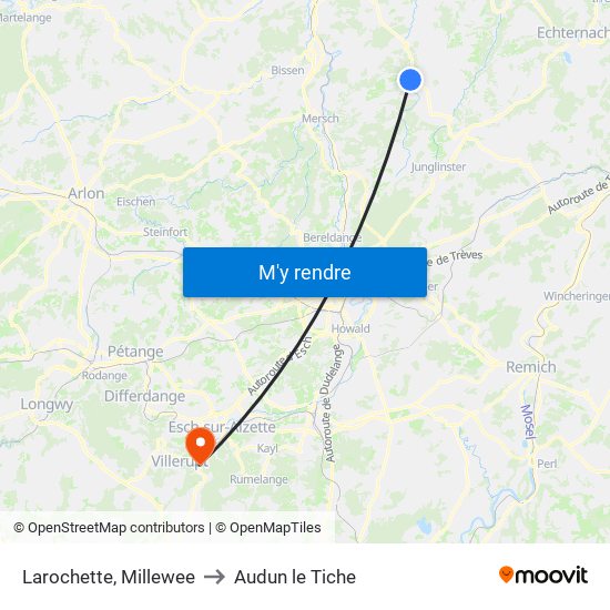 Larochette, Millewee to Audun le Tiche map