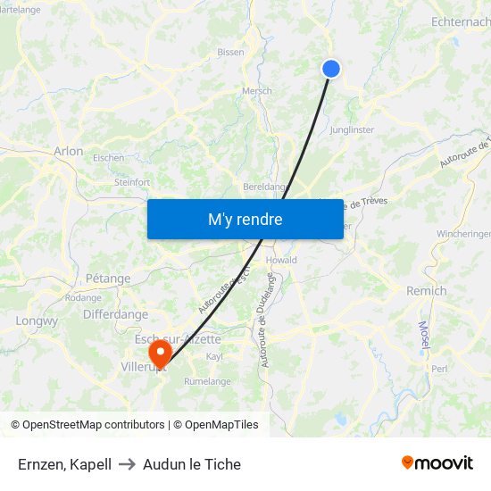 Ernzen, Kapell to Audun le Tiche map