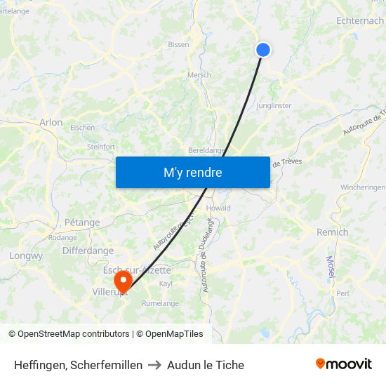 Heffingen, Scherfemillen to Audun le Tiche map