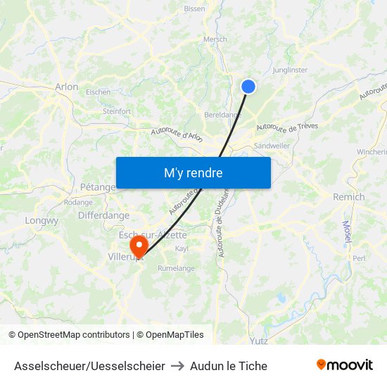 Asselscheuer/Uesselscheier to Audun le Tiche map
