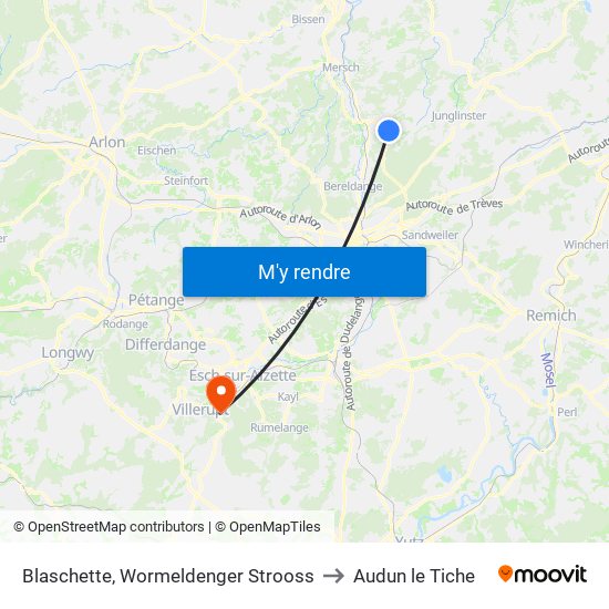Blaschette, Wormeldenger Strooss to Audun le Tiche map