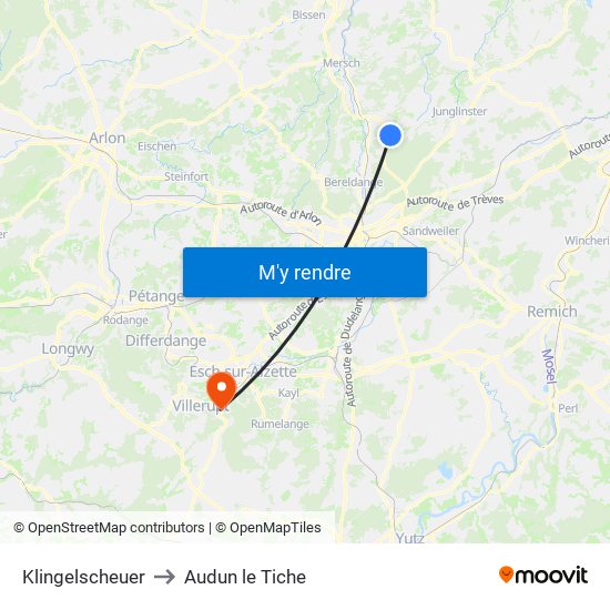 Klingelscheuer to Audun le Tiche map