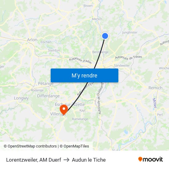 Lorentzweiler, AM Duerf to Audun le Tiche map