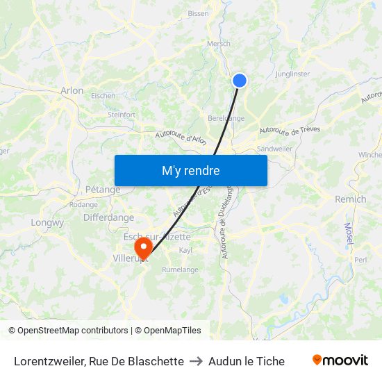 Lorentzweiler, Rue De Blaschette to Audun le Tiche map