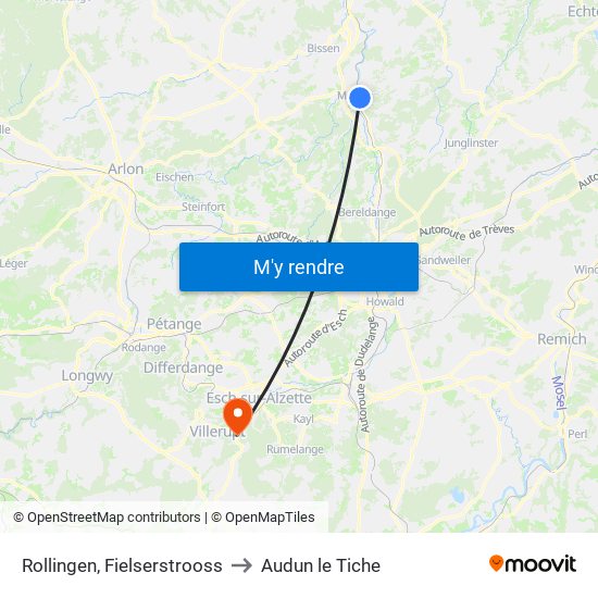 Rollingen, Fielserstrooss to Audun le Tiche map