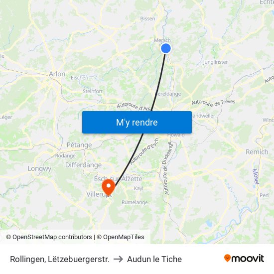 Rollingen, Lëtzebuergerstr. to Audun le Tiche map