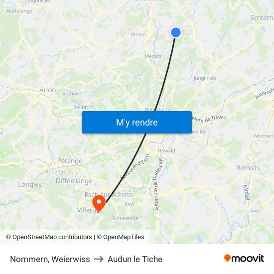 Nommern, Weierwiss to Audun le Tiche map