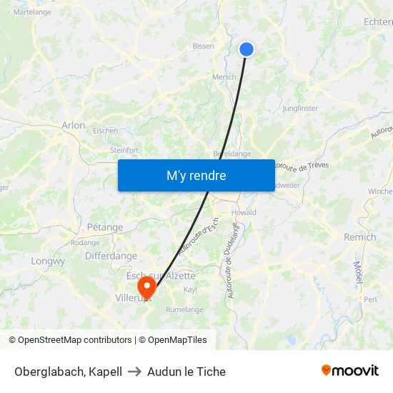 Oberglabach, Kapell to Audun le Tiche map