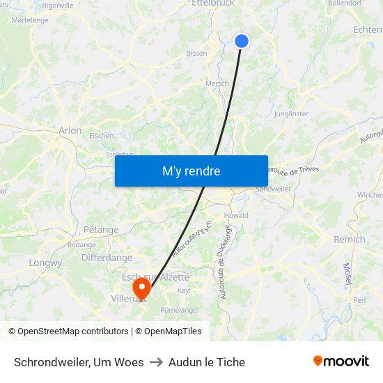 Schrondweiler, Um Woes to Audun le Tiche map