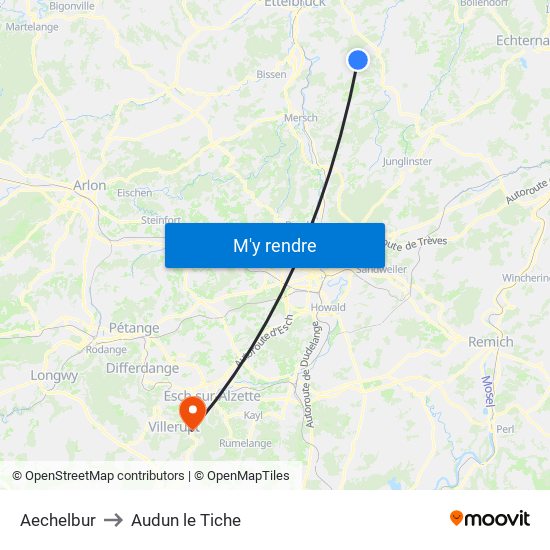 Aechelbur to Audun le Tiche map