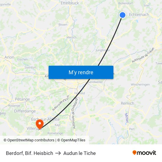 Berdorf, Bif. Heisbich to Audun le Tiche map