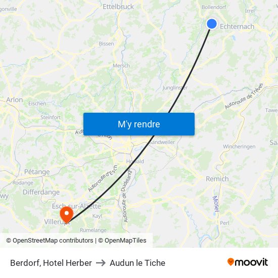 Berdorf, Hotel Herber to Audun le Tiche map