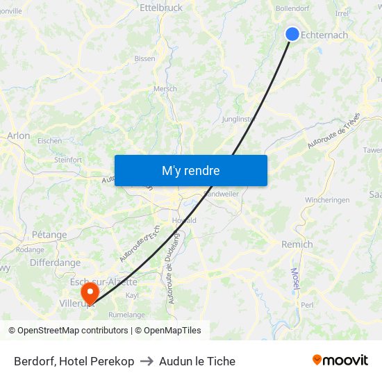 Berdorf, Hotel Perekop to Audun le Tiche map