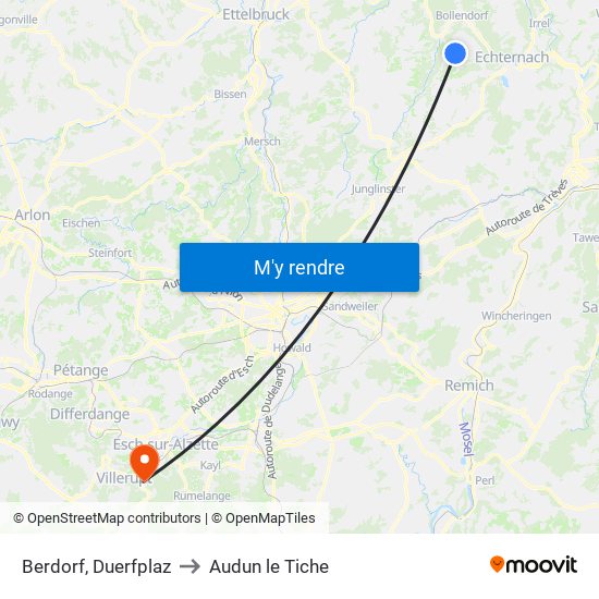 Berdorf, Duerfplaz to Audun le Tiche map