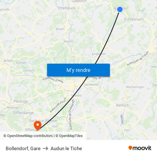 Bollendorf, Gare to Audun le Tiche map