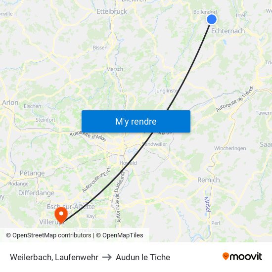 Weilerbach, Laufenwehr to Audun le Tiche map