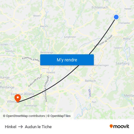 Hinkel to Audun le Tiche map