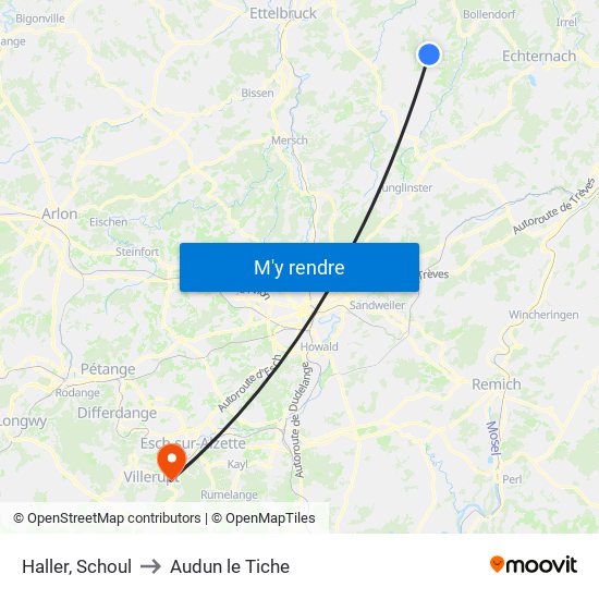 Haller, Schoul to Audun le Tiche map