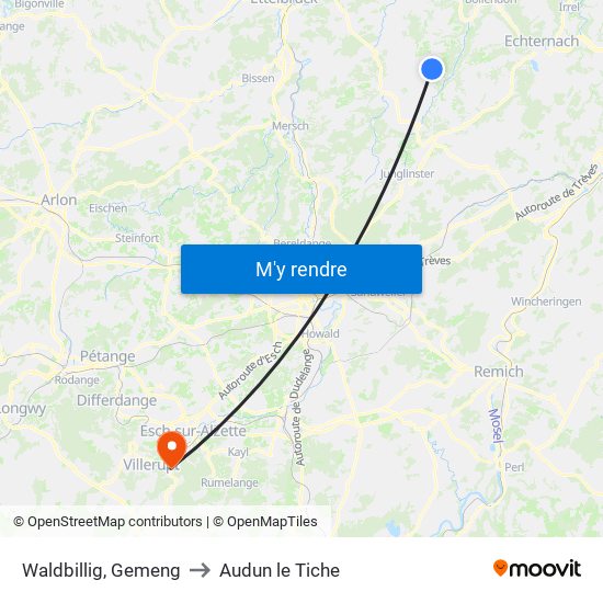 Waldbillig, Gemeng to Audun le Tiche map