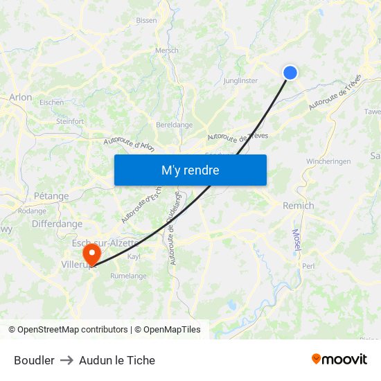 Boudler to Audun le Tiche map