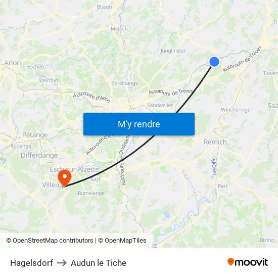 Hagelsdorf to Audun le Tiche map