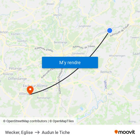 Wecker, Eglise to Audun le Tiche map
