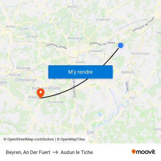 Beyren, An Der Fuert to Audun le Tiche map