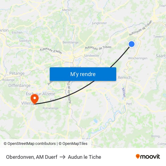 Oberdonven, AM Duerf to Audun le Tiche map