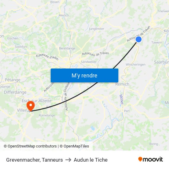 Grevenmacher, Tanneurs to Audun le Tiche map