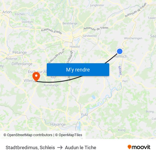 Stadtbredimus, Schleis to Audun le Tiche map