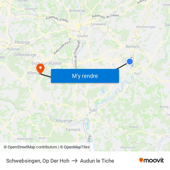 Schwebsingen, Op Der Hoh to Audun le Tiche map