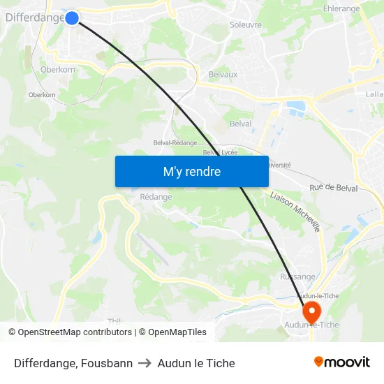 Differdange, Fousbann to Audun le Tiche map