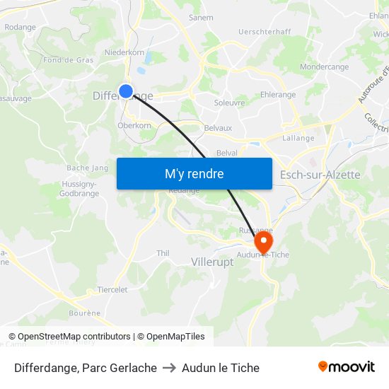 Differdange, Parc Gerlache to Audun le Tiche map