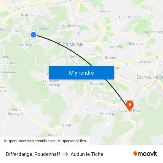 Differdange, Roudenhaff to Audun le Tiche map