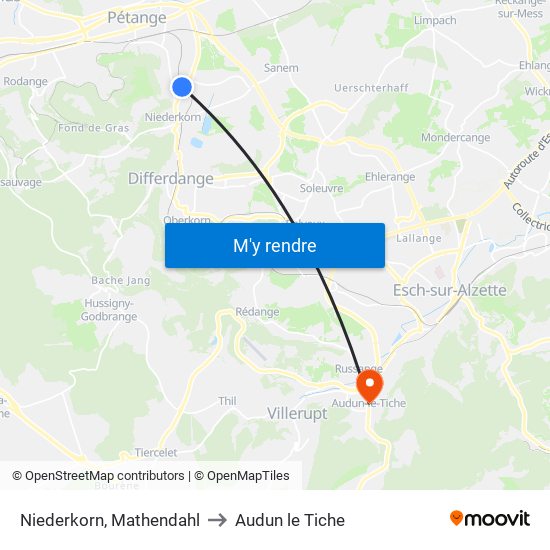 Niederkorn, Mathendahl to Audun le Tiche map