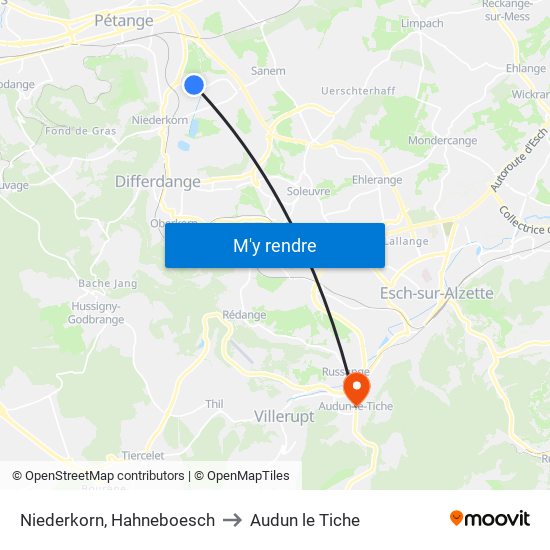 Niederkorn, Hahneboesch to Audun le Tiche map