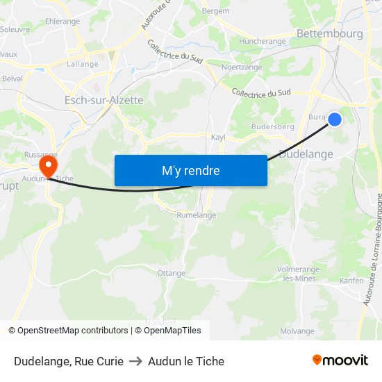 Dudelange, Rue Curie to Audun le Tiche map