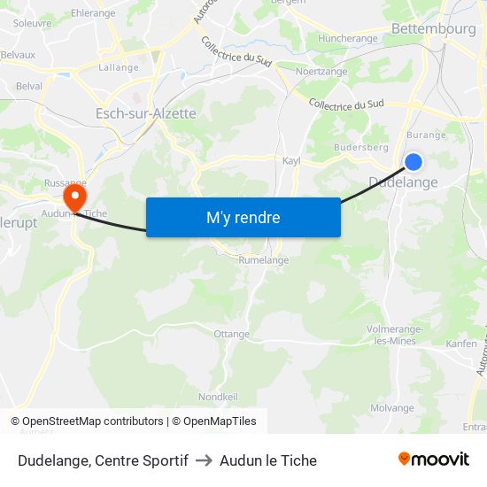 Dudelange, Centre Sportif to Audun le Tiche map