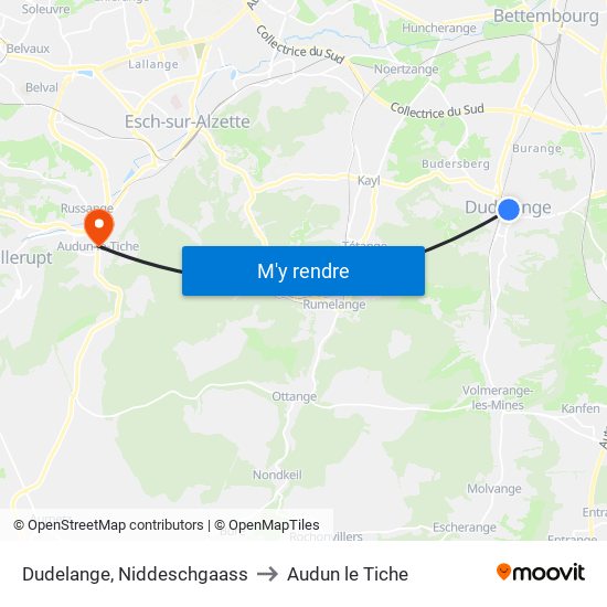 Dudelange, Niddeschgaass to Audun le Tiche map