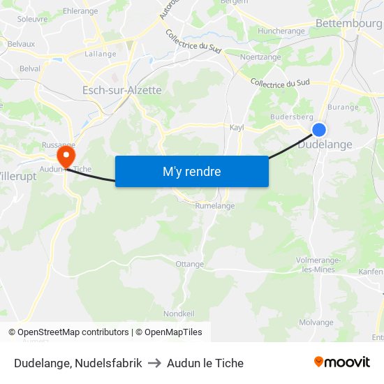 Dudelange, Nudelsfabrik to Audun le Tiche map