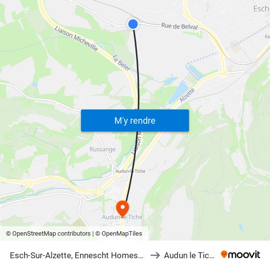 Esch-Sur-Alzette, Ennescht Homescht to Audun le Tiche map