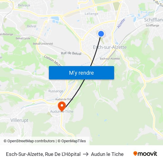 Esch-Sur-Alzette, Rue De L'Hôpital to Audun le Tiche map