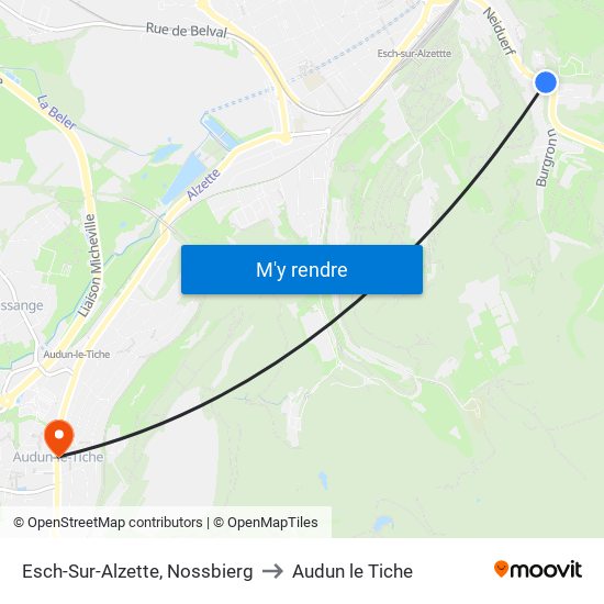 Esch-Sur-Alzette, Nossbierg to Audun le Tiche map