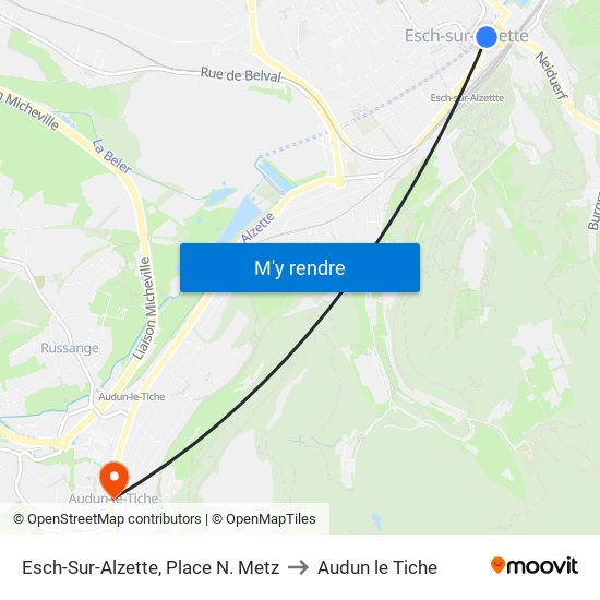 Esch-Sur-Alzette, Place N. Metz to Audun le Tiche map