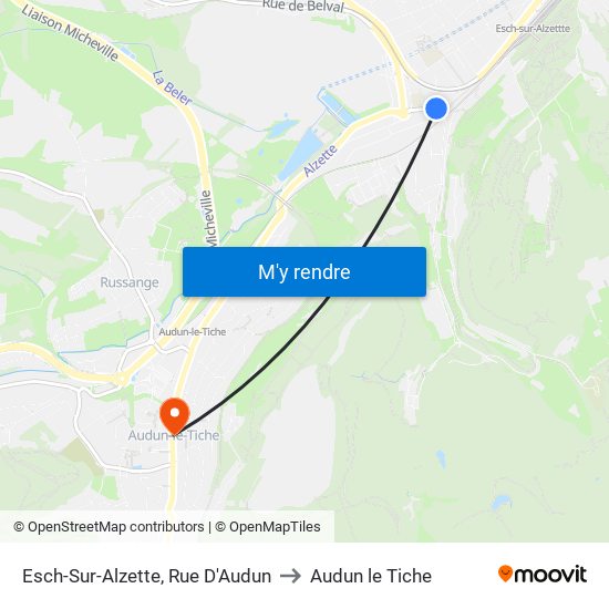Esch-Sur-Alzette, Rue D'Audun to Audun le Tiche map