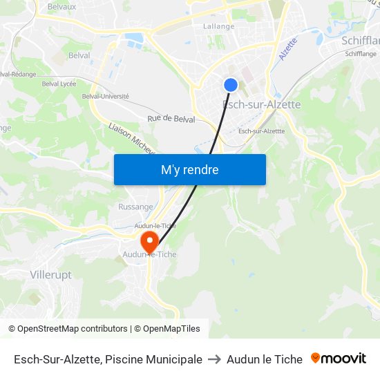 Esch-Sur-Alzette, Piscine Municipale to Audun le Tiche map